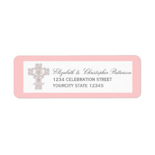 Elegantes Kreuz im rosa Adressen-Etikett