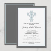 Elegantes Kreuz in Blue Son Bestätigung Einladung (Vorne/Hinten)
