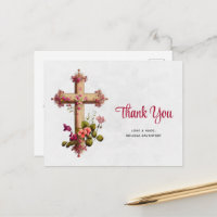 Elegantes Kreuz mit rosa Blume Danke