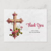 Elegantes Kreuz mit rosa Blume Danke Postkarte (Vorderseite)