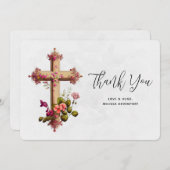 Elegantes Kreuz mit rosa Blume Dankeskarte (Vorne/Hinten)