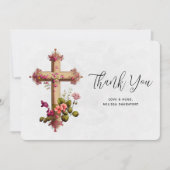 Elegantes Kreuz mit rosa Blume Dankeskarte (Vorderseite)