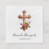 Elegantes Kreuz mit rosa Blume Quadratische Visitenkarte (Vorderseite)