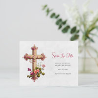 Elegantes Kreuz mit rosa Blume Save the Date