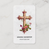 Elegantes Kreuz mit rosa Blume Visitenkarte (Vorderseite)