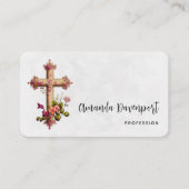 Elegantes Kreuz mit rosa Blume Visitenkarte (Vorderseite)