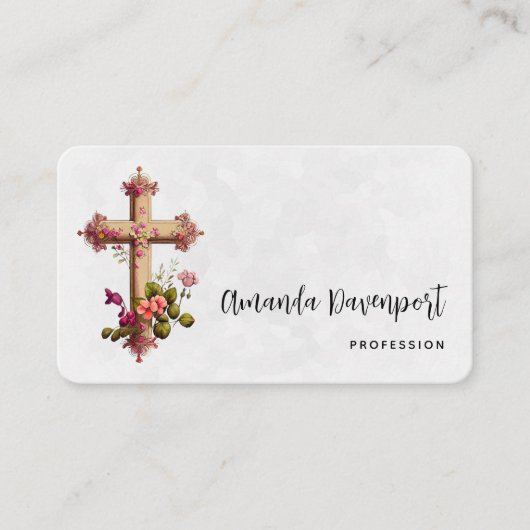 Elegantes Kreuz mit rosa Blume Visitenkarte (Vorderseite)