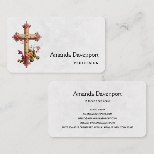 Elegantes Kreuz mit rosa Blume Visitenkarte (Vorne/Hinten)