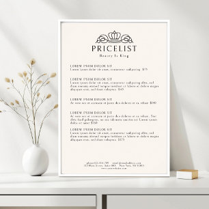Elegantes Kronen-Logo Beige Salon-Preisliste Poster