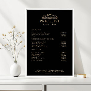 Elegantes Kronen-Logo Schwarz Beige Salon Preislis Poster