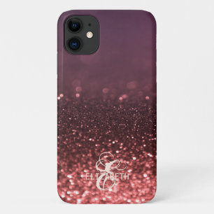Elegantes kühles Roségold Glitter Bokeh Monogramm Case-Mate iPhone Hülle