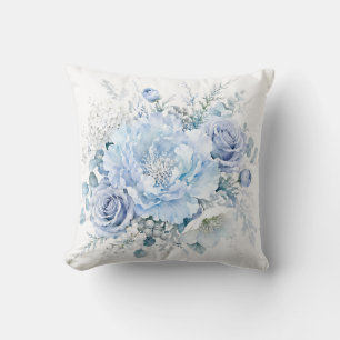 Elegantes kühles Winterblau und weißes Blumenbouqu Kissen