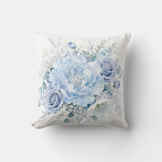 Elegantes kühles Winterblau und weißes Blumenbouqu Kissen