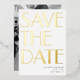 Elegantes kühnes Art Deco Foto Save the Date Gold Folieneinladung