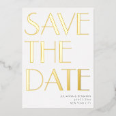 Elegantes kühnes Art Deco Foto Save the Date Gold Folieneinladung (Vorderseite)