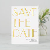 Elegantes kühnes Art Deco Foto Save the Date Gold Folieneinladung (Stehend vorne)