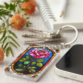 Elegantes Kunstgewerbe einer dynamischen Rose Schlüsselanhänger (Vorderseite rechts)