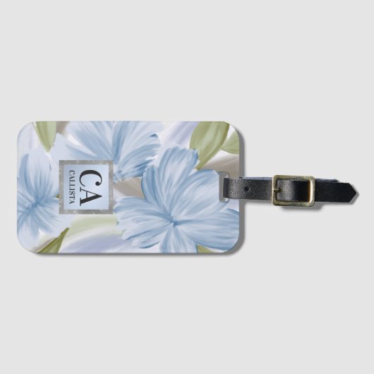 Elegantes Künstlerisches blaugrünes Silbertablett Gepäckanhänger (Vorderseite (Horizontal))