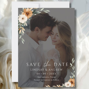 Elegantes Kupfer-Erden-Botanik-Foto Save The Date