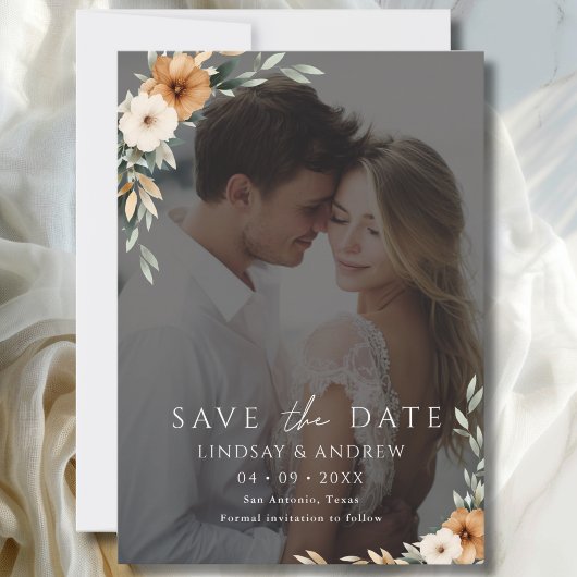 Elegantes Kupfer-Erden-Botanik-Foto Save The Date