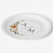 Elegantes Kupfer-Monogramm Botanisch-Erdige Hochze Pappteller (Schrägansicht)