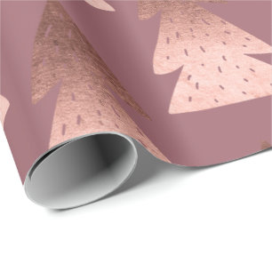 Elegantes Kupfer-Rose-goldenes Weihnachtsbaummuste Geschenkpapier