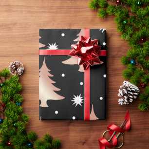 Elegantes Kupfer-Rose-goldenes Weihnachtsbaummuste Geschenkpapier