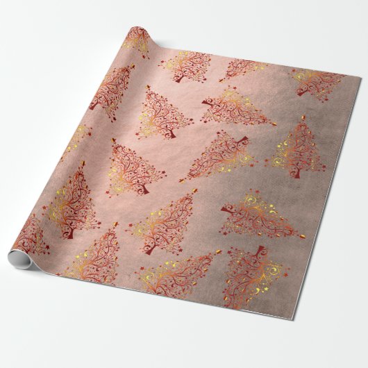 Elegantes Kupfer-Rose-goldenes Weihnachtsbaummuste Geschenkpapier (Ungerollt)