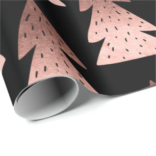 Elegantes Kupfer-Rose-Weihnachtsbaummuster Geschenkpapier