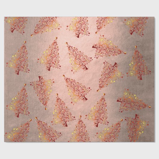 Elegantes Kupfer-Rose-Weihnachtsbaummuster Geschenkpapier (Flach)