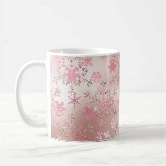 Elegantes Kupfer- und rosa Schneeflockenmuster Kaffeetasse (Links)