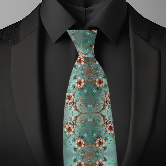 Elegantes Kupfer- und Türkismuster Krawatte