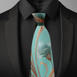 Elegantes Kupfer- und Türkismuster Lg Floral Krawatte