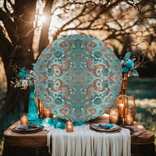 Elegantes Kupfer- und Türkismuster Pappteller