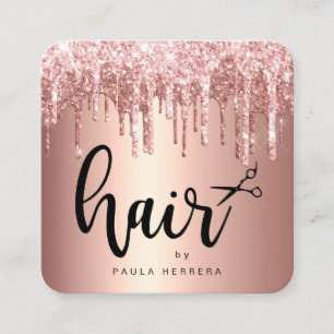 Elegantes Kupfergold-Rose-Glitzer-Tropfen-Haarstyl Quadratische Visitenkarte