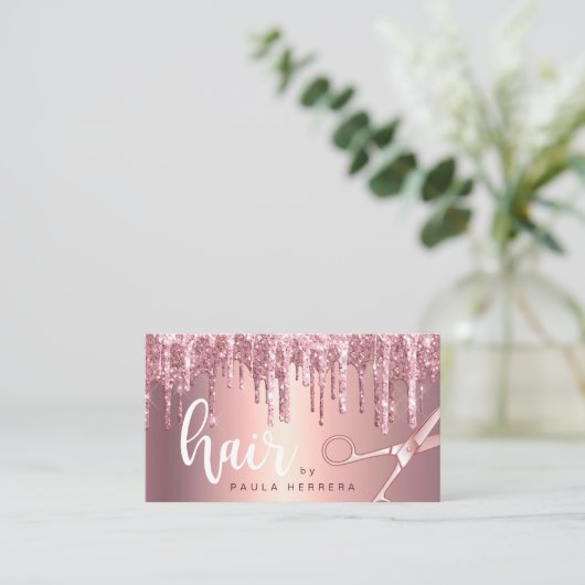 Elegantes Kupfergold-Rose-Glitzer-Tropfen-Haarstyl Visitenkarte (Stehend Vorderseite)
