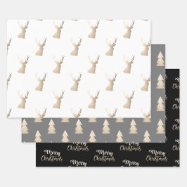 Elegantes Kupfergold Weihnachtsmuster Geschenkpapier Set