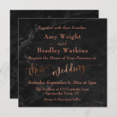 Elegantes Kupferskript mit schwarzem Marmor | Hoch Einladung (Vorne/Hinten)