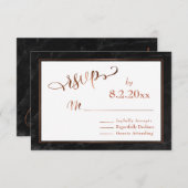 Elegantes Kupferskript mit schwarzem Marmor-Hochze RSVP Karte (Vorne/Hinten)