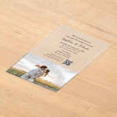 Elegantes Kursiv-Schrift-Foto-QR-Code Acryleinladungen (Ablage )