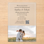 Elegantes Kursiv-Schrift-Foto-QR-Code Acryleinladungen (Vorderseite)