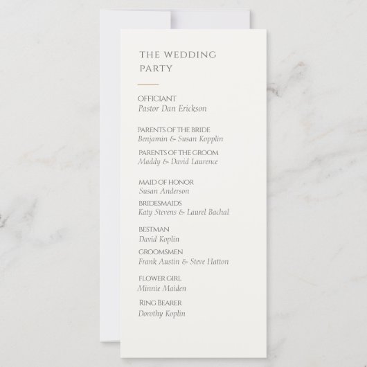 Elegantes Küsten-Gold-Muschel-Hochzeitsprogramm (Rückseite)