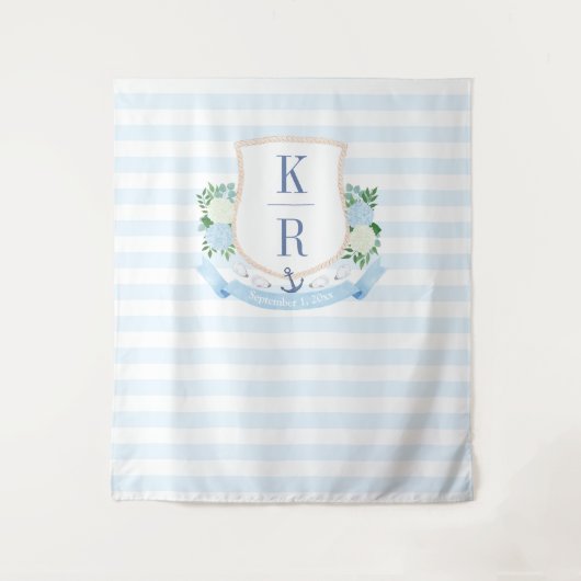 Elegantes Küstenhochzeitungs-Wappen Foto Hintergru Wandteppich (Vorderseite)