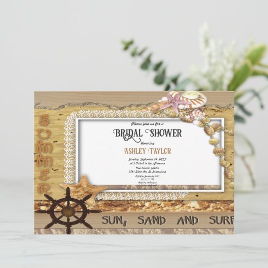 Elegantes Küstenmeer Modernes Brautparty Einladung (Stehend Vorderseite)