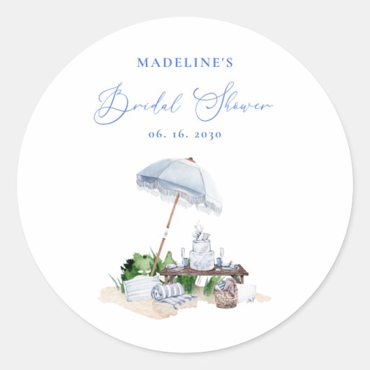 Elegantes Küstenstrand Picnic Brautparty Runder Aufkleber (Vorderseite)