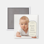 Elegantes Label Baby Foto Keepake Magnet (Vorderseite/Rückseite)
