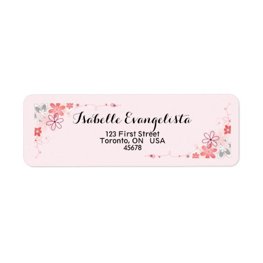 Elegantes Label mit floraler Rücksendeadresse (Vorne)