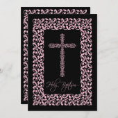 Elegantes Lace Cross Baby Holy Taufe-Tipp Einladung (Vorne/Hinten)
