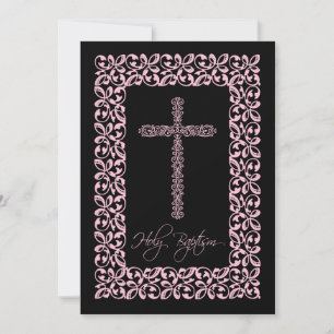 Elegantes Lace Cross Baby Holy Taufe-Tipp Einladung