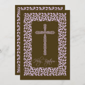 Elegantes Lace Cross Baby Holy Taufe-Tipp Einladung (Vorne/Hinten)